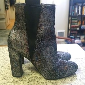 Black multi colored ankle bootie
